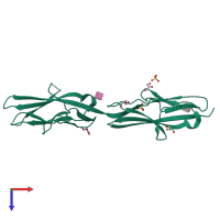 PDB entry 2v5t coloured by chain, top view.
