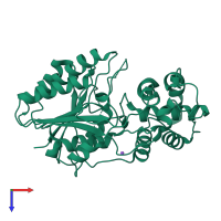 PDB entry 2v6f coloured by chain, top view.