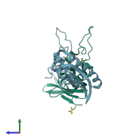 PDB entry 2v6v coloured by chain, side view.