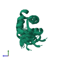 PDB entry 2v6z coloured by chain, ensemble of 20 models, side view.