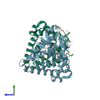 PDB entry 2v7c coloured by chain, side view.
