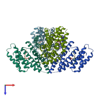 PDB entry 2v7d coloured by chain, top view.