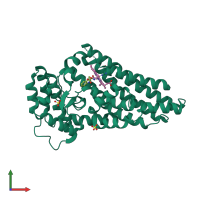 PDB entry 2v7j coloured by chain, front view.