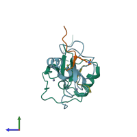 PDB entry 2v89 coloured by chain, side view.