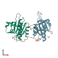 PDB entry 2v8f coloured by chain, front view.
