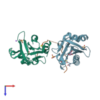 PDB entry 2v8f coloured by chain, top view.
