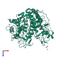 PDB entry 2v8i coloured by chain, top view.