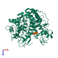 PDB entry 2v8k coloured by chain, top view.