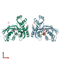 PDB entry 2v8p coloured by chain, front view.