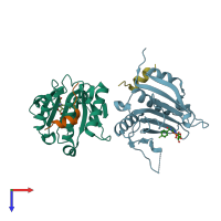 PDB entry 2v8y coloured by chain, top view.