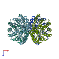 PDB entry 2v8z coloured by chain, top view.