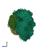 PDB entry 2v93 coloured by chain, ensemble of 50 models, side view.