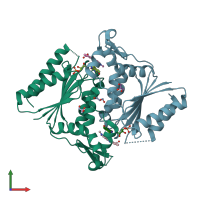 PDB entry 2v9c coloured by chain, front view.