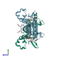 PDB entry 2v9c coloured by chain, side view.