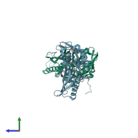 PDB entry 2v9y coloured by chain, side view.