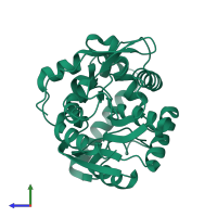 PDB entry 2v9z coloured by chain, side view.