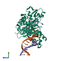 PDB entry 2va3 coloured by chain, side view.