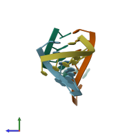 PDB entry 2val coloured by chain, side view.