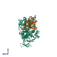 PDB entry 2vas coloured by chain, side view.