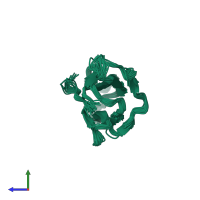 PDB entry 2vb5 coloured by chain, ensemble of 20 models, side view.