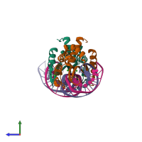 PDB entry 2vbo coloured by chain, side view.