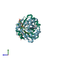 PDB entry 2vbq coloured by chain, side view.