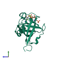 PDB entry 2vbt coloured by chain, side view.