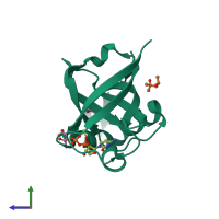 PDB entry 2vbu coloured by chain, side view.
