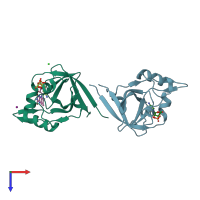 PDB entry 2vbv coloured by chain, top view.