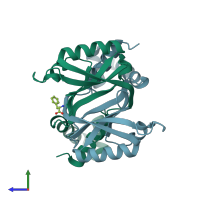 PDB entry 2vbw coloured by chain, side view.
