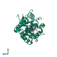 PDB entry 2vcf coloured by chain, side view.