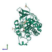 PDB entry 2vcm coloured by chain, side view.