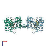 PDB entry 2vcp coloured by chain, top view.