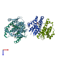 PDB entry 2vcq coloured by chain, top view.