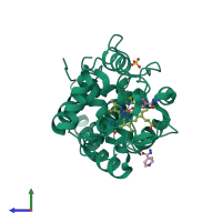 PDB entry 2vcs coloured by chain, side view.