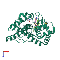 PDB entry 2vcs coloured by chain, top view.