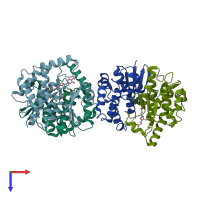 PDB entry 2vd1 coloured by chain, top view.