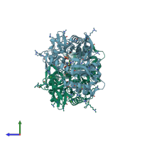 PDB entry 2vd9 coloured by chain, side view.