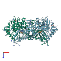 PDB entry 2vd9 coloured by chain, top view.