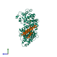 PDB entry 2vdb coloured by chain, side view.