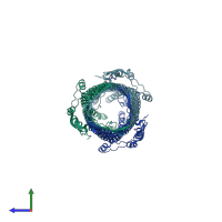 PDB entry 2vdd coloured by chain, side view.