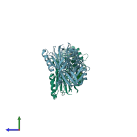 PDB entry 2vdy coloured by chain, side view.