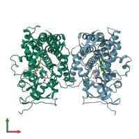 PDB entry 2ve3 coloured by chain, front view.