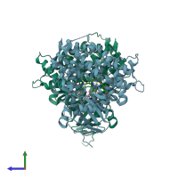 PDB entry 2ve3 coloured by chain, side view.