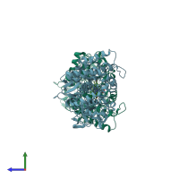 PDB entry 2ve4 coloured by chain, side view.