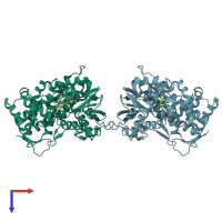 PDB entry 2ve4 coloured by chain, top view.