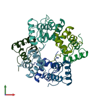 PDB entry 2ve8 coloured by chain, front view.