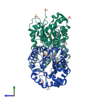PDB entry 2vei coloured by chain, side view.