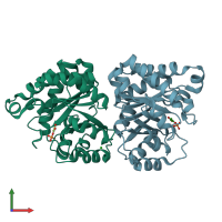 PDB entry 2vel coloured by chain, front view.