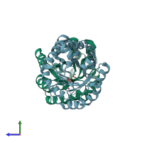 PDB entry 2vel coloured by chain, side view.